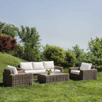 Bellagio Round Wicker Sofa Set with Coffee Table, Natural