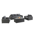 Bellagio Round Wicker Sofa Set with Firepit Coffee Table, Dark Grey