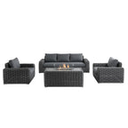 Bellagio Round Wicker Sofa Set with Firepit Coffee Table, Dark Grey