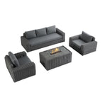 Bellagio Round Wicker Sofa Set with Firepit Coffee Table, Dark Grey