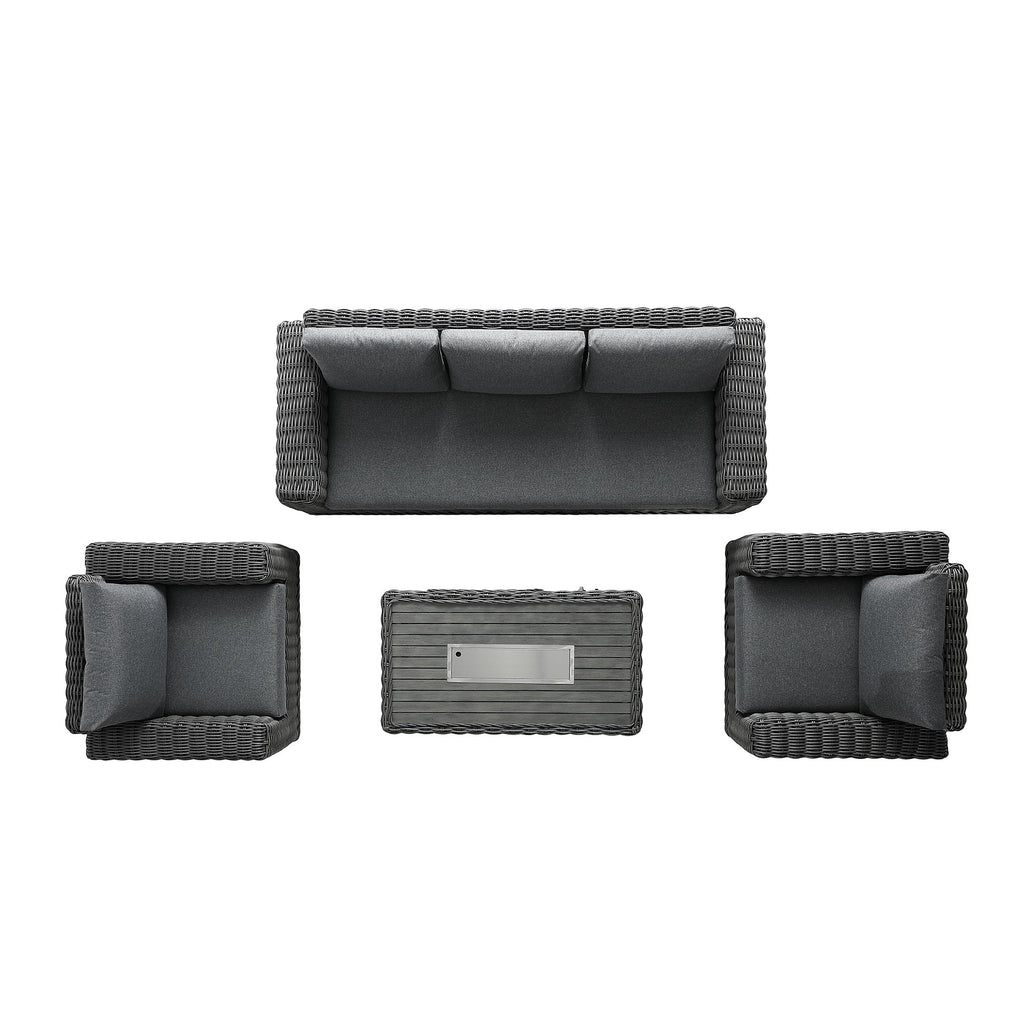 Bellagio Round Wicker Sofa Set with Firepit Coffee Table, Dark Grey