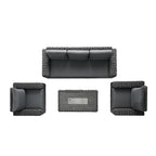 Bellagio Round Wicker Sofa Set with Firepit Coffee Table, Dark Grey