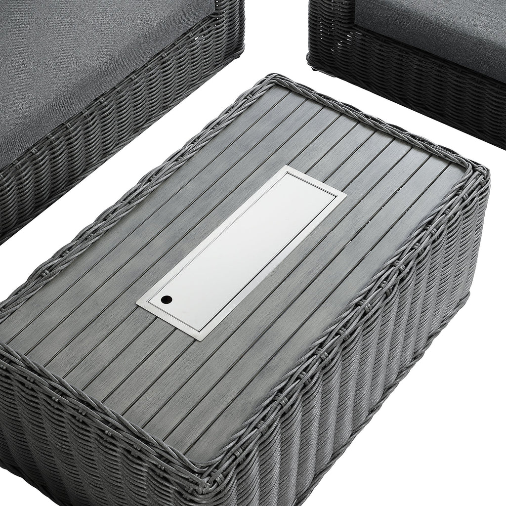 Bellagio Round Wicker Sofa Set with Firepit Coffee Table, Dark Grey