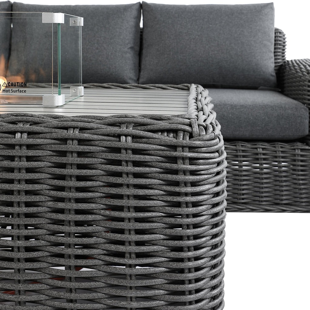 Bellagio Round Wicker Sofa Set with Firepit Coffee Table, Dark Grey