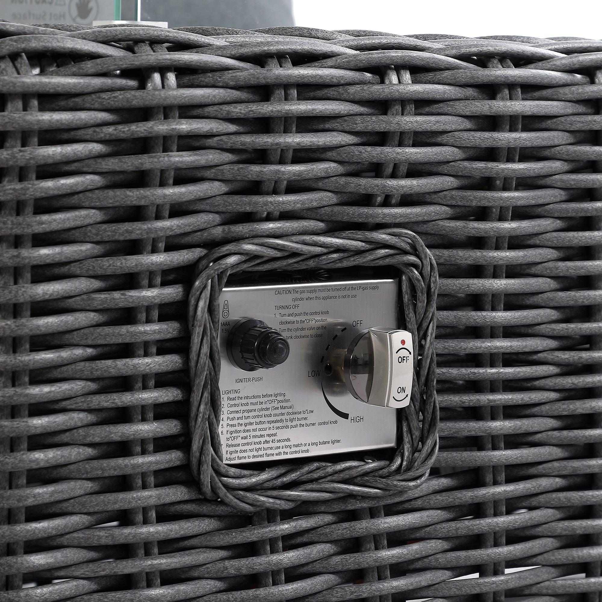 Bellagio Round Wicker Sofa Set with Firepit Coffee Table, Dark Grey