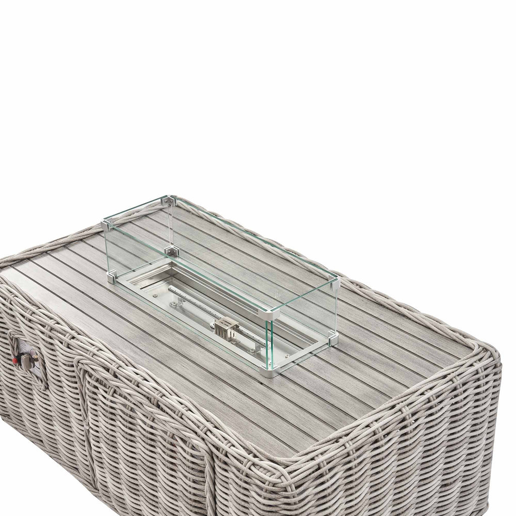 Bellagio Round Wicker Sofa Set with Firepit Coffee Table, Light Grey