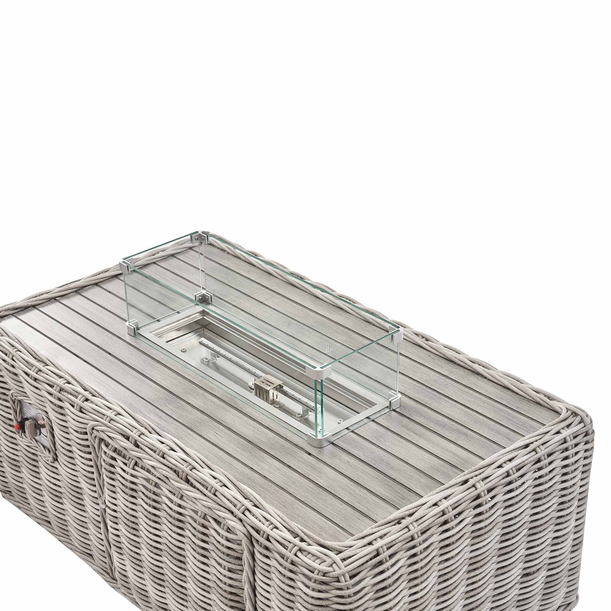 Bellagio Round Wicker Sofa Set with Firepit Coffee Table, Light Grey