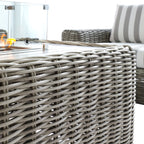 Bellagio Round Wicker Sofa Set with Firepit Coffee Table, Light Grey with Taupe Stripe