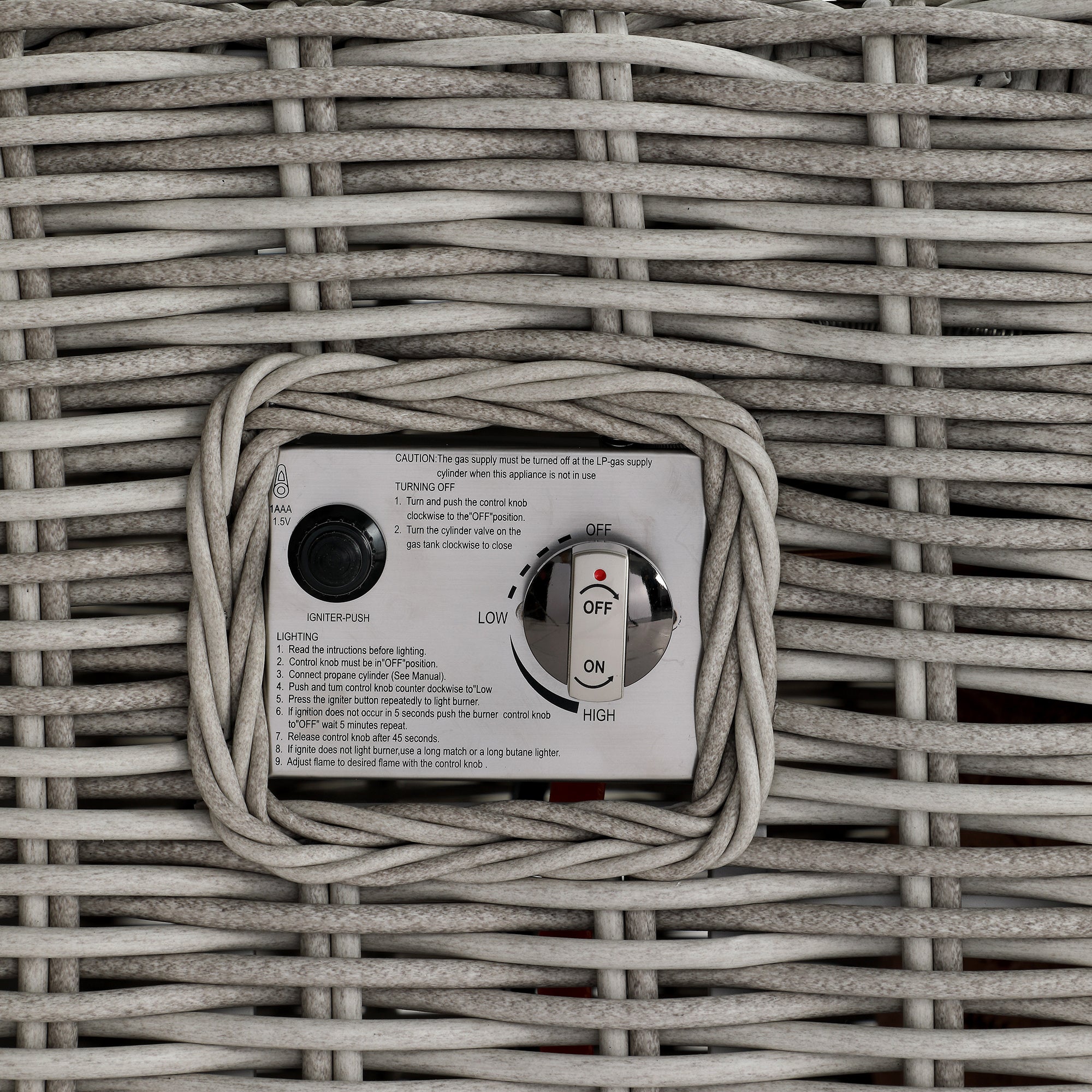 Bellagio Round Wicker Sofa Set with Firepit Coffee Table, Light Grey with Taupe Stripe