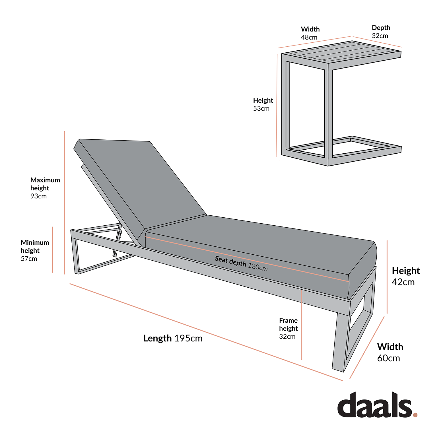 Albany Aluminium Sun Lounger and Side Table Set, Grey