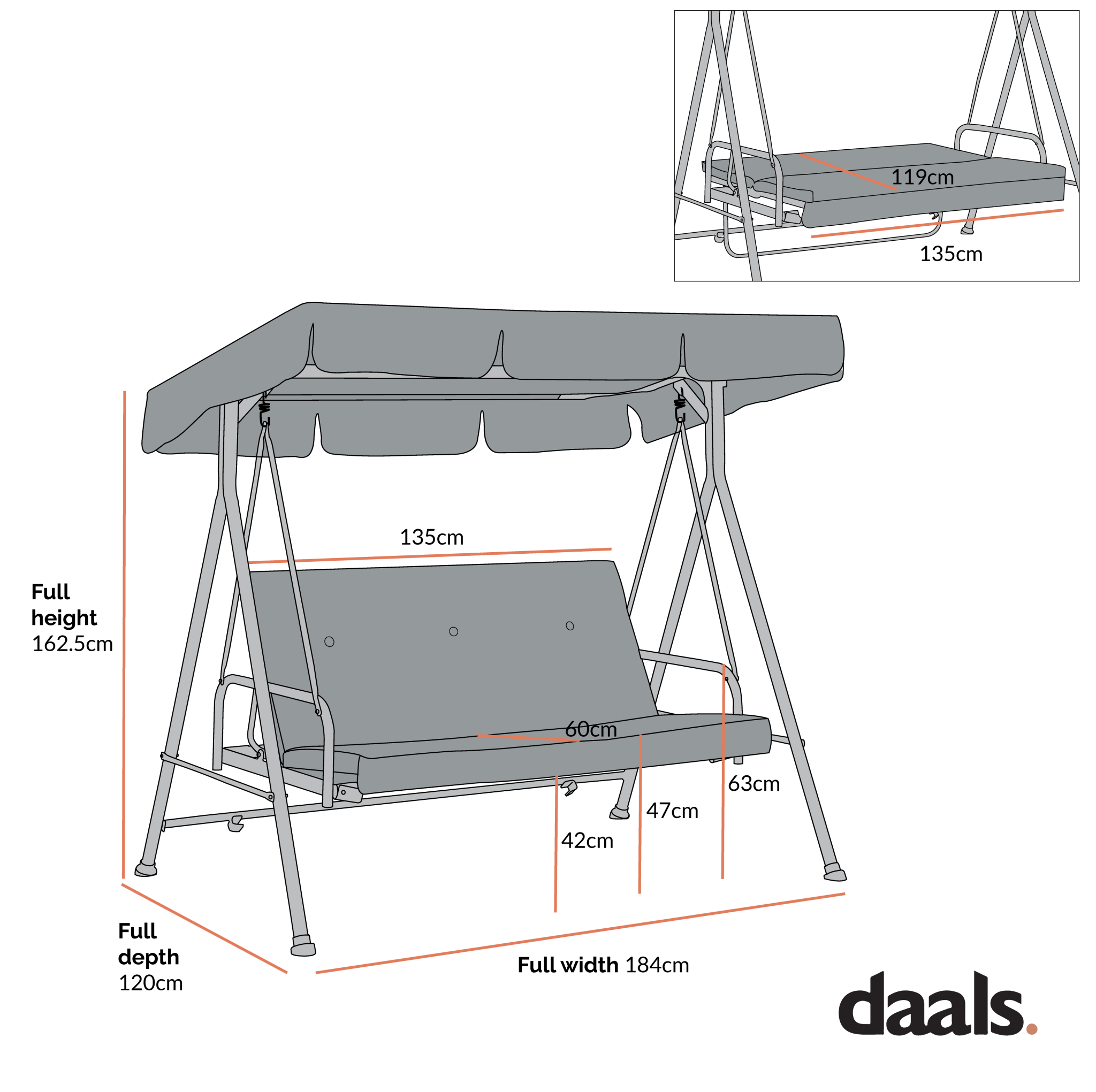 Champneys Outdoor Reclining Swing with Canopy, Sage Green Striped