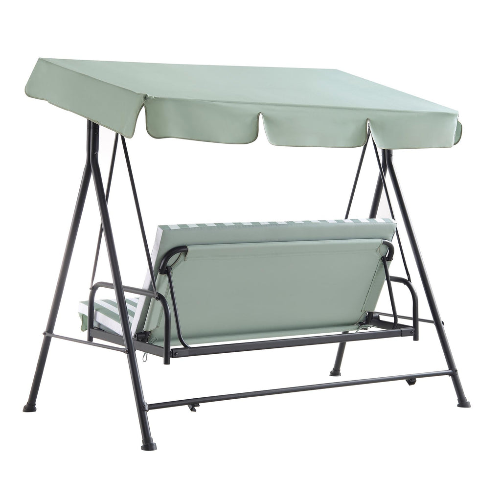 Champneys Outdoor Reclining Swing with Canopy, Sage Green Striped
