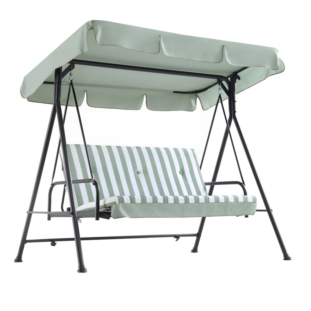 Champneys Outdoor Reclining Swing with Canopy, Sage Green Striped
