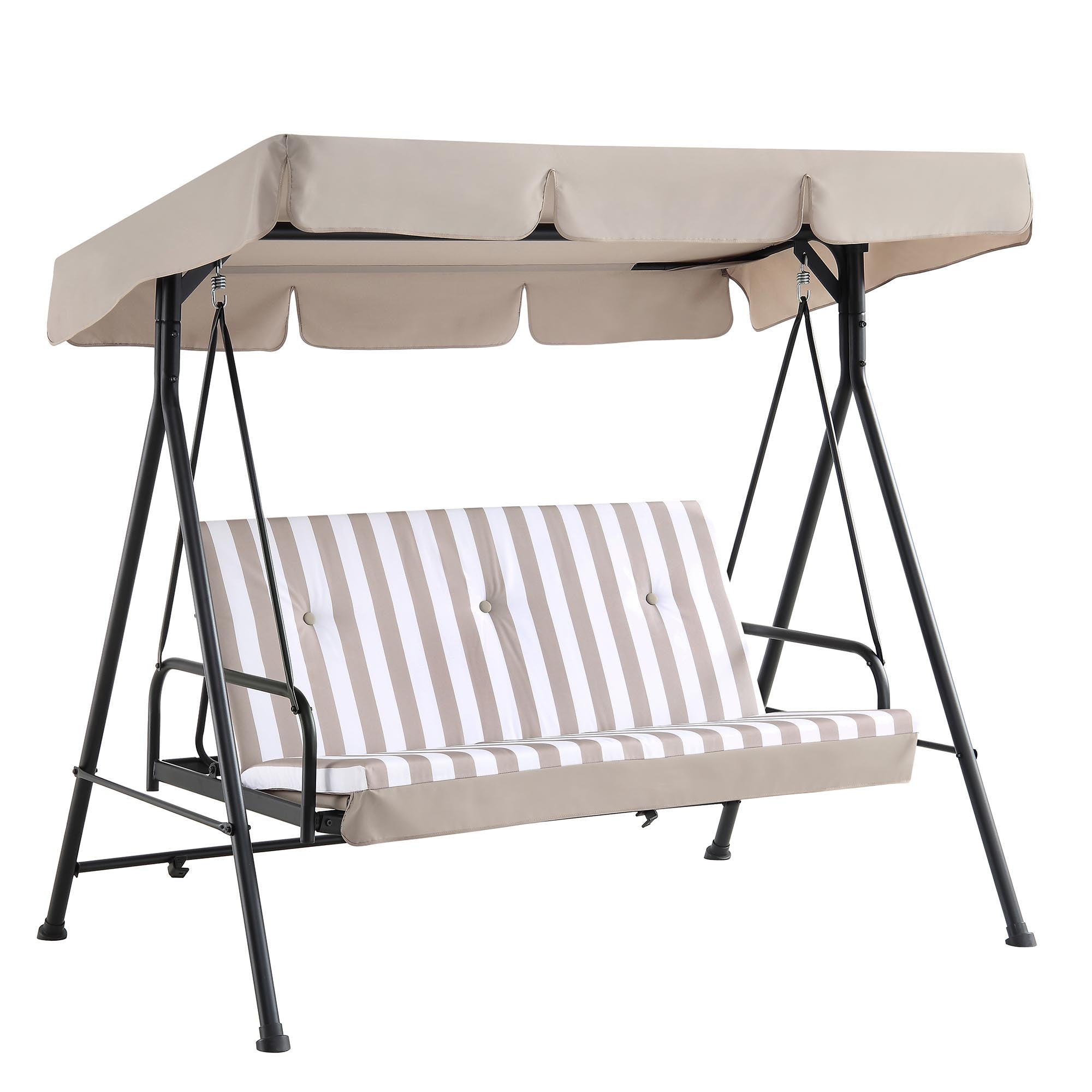 Champneys Outdoor Reclining Swing with Canopy, Taupe Striped