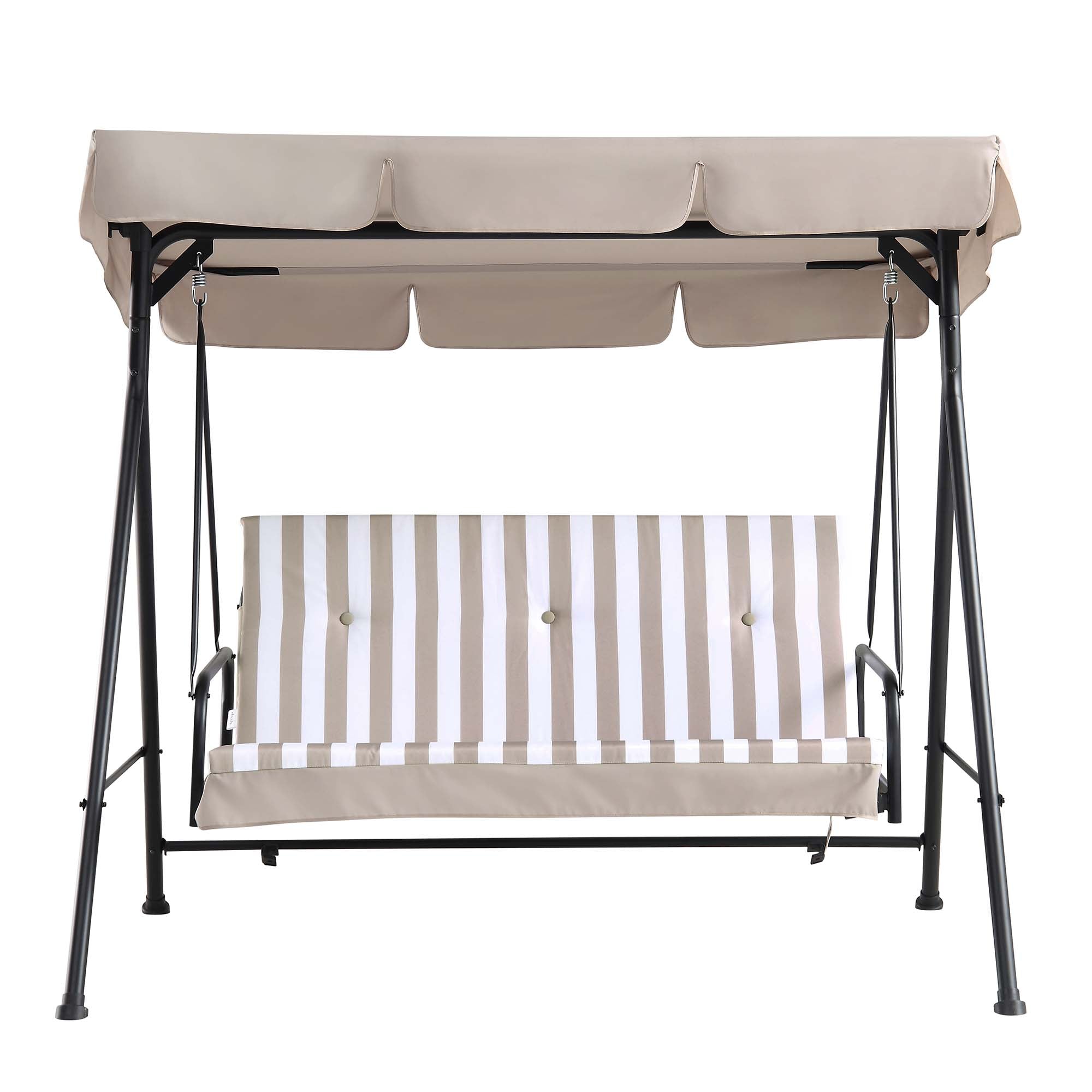 Champneys Outdoor Reclining Swing with Canopy, Taupe Striped
