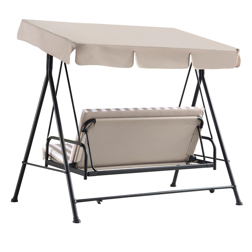 Champneys Outdoor Reclining Swing with Canopy, Taupe Striped