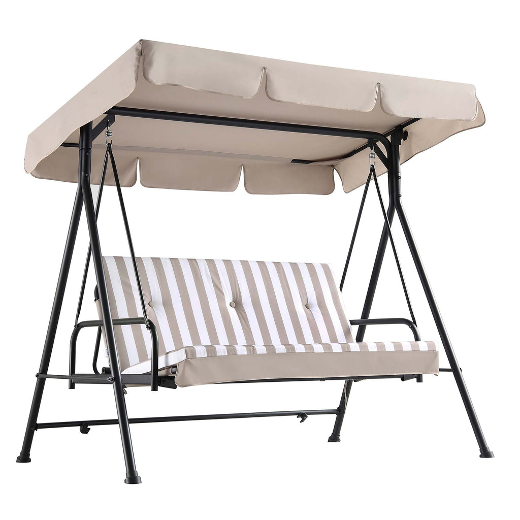 Champneys Outdoor Reclining Swing with Canopy, Taupe Striped