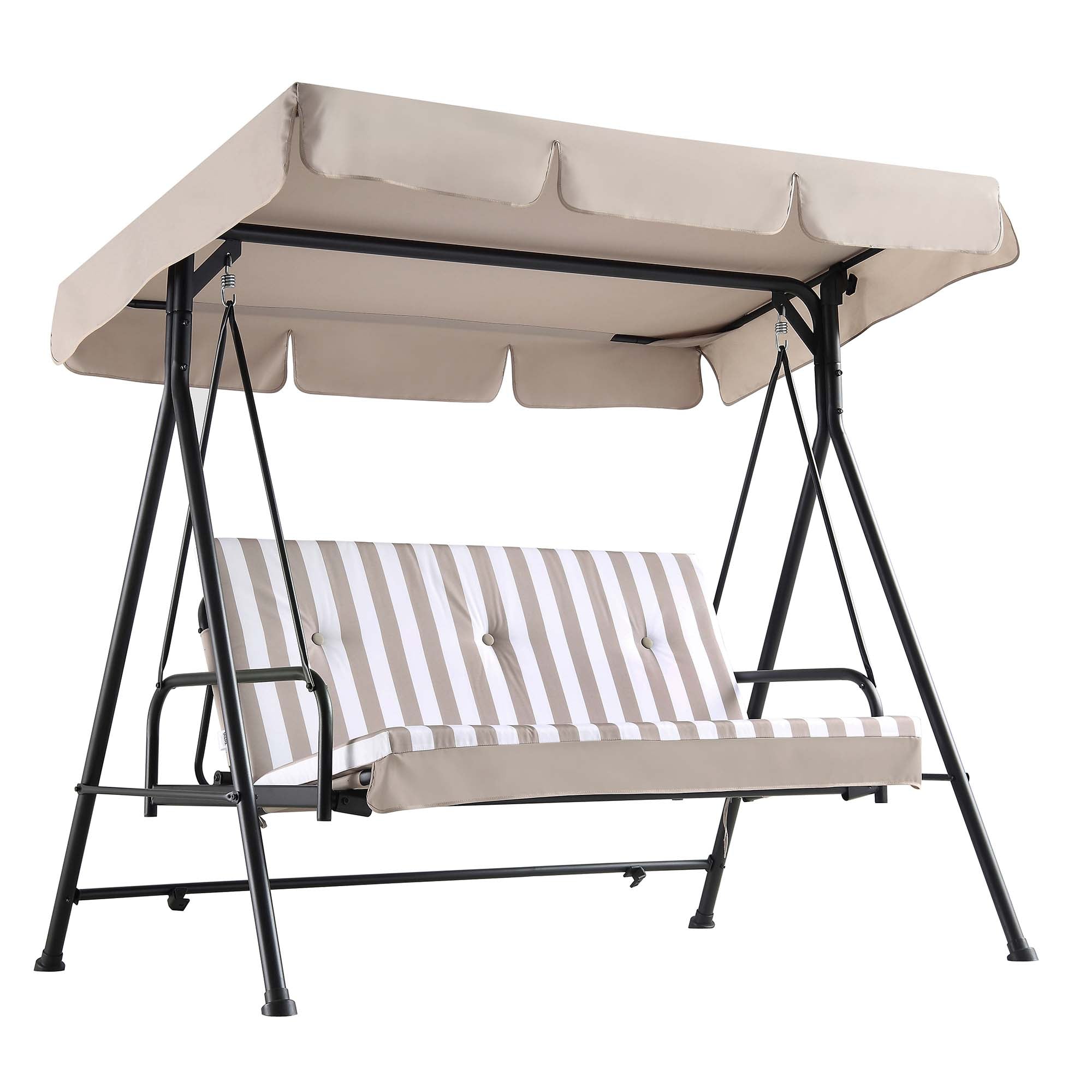 Champneys Outdoor Reclining Swing with Canopy, Taupe Striped