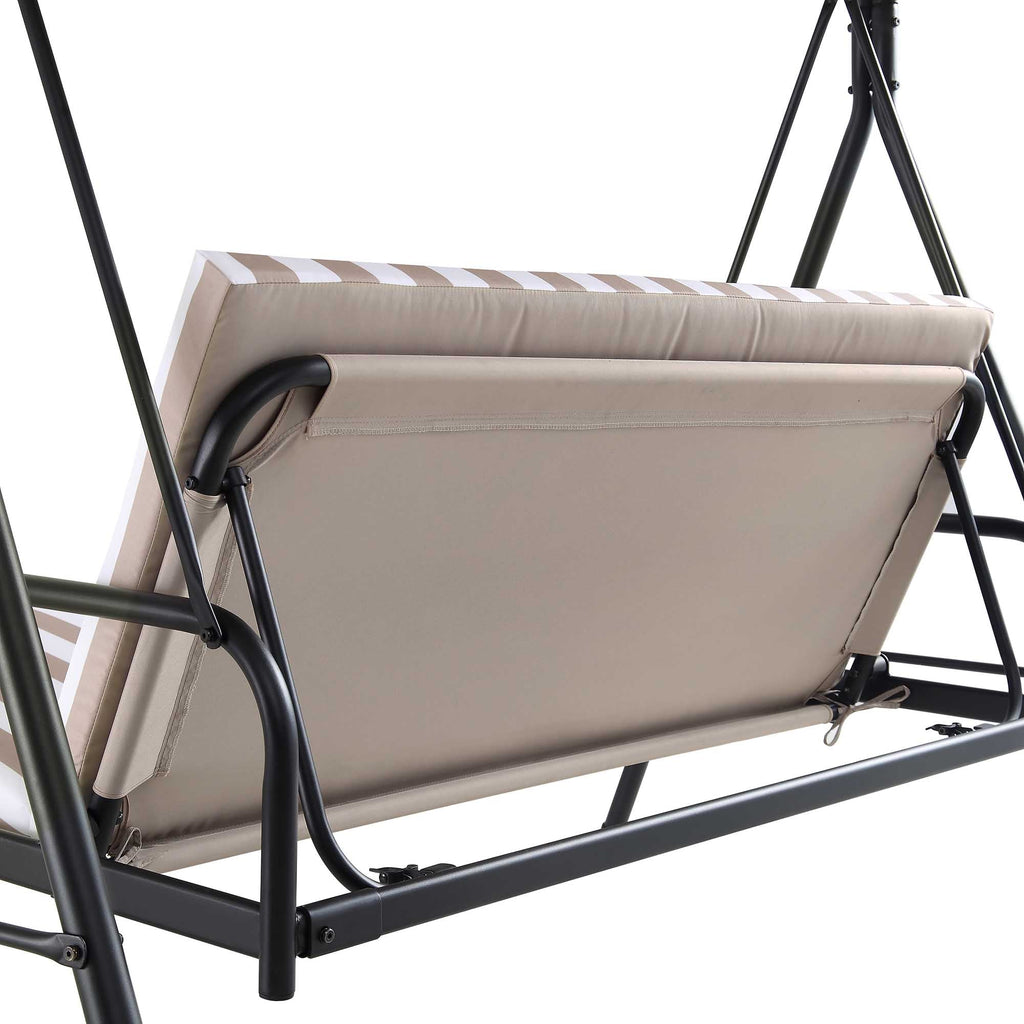 Champneys Outdoor Reclining Swing with Canopy, Taupe Striped