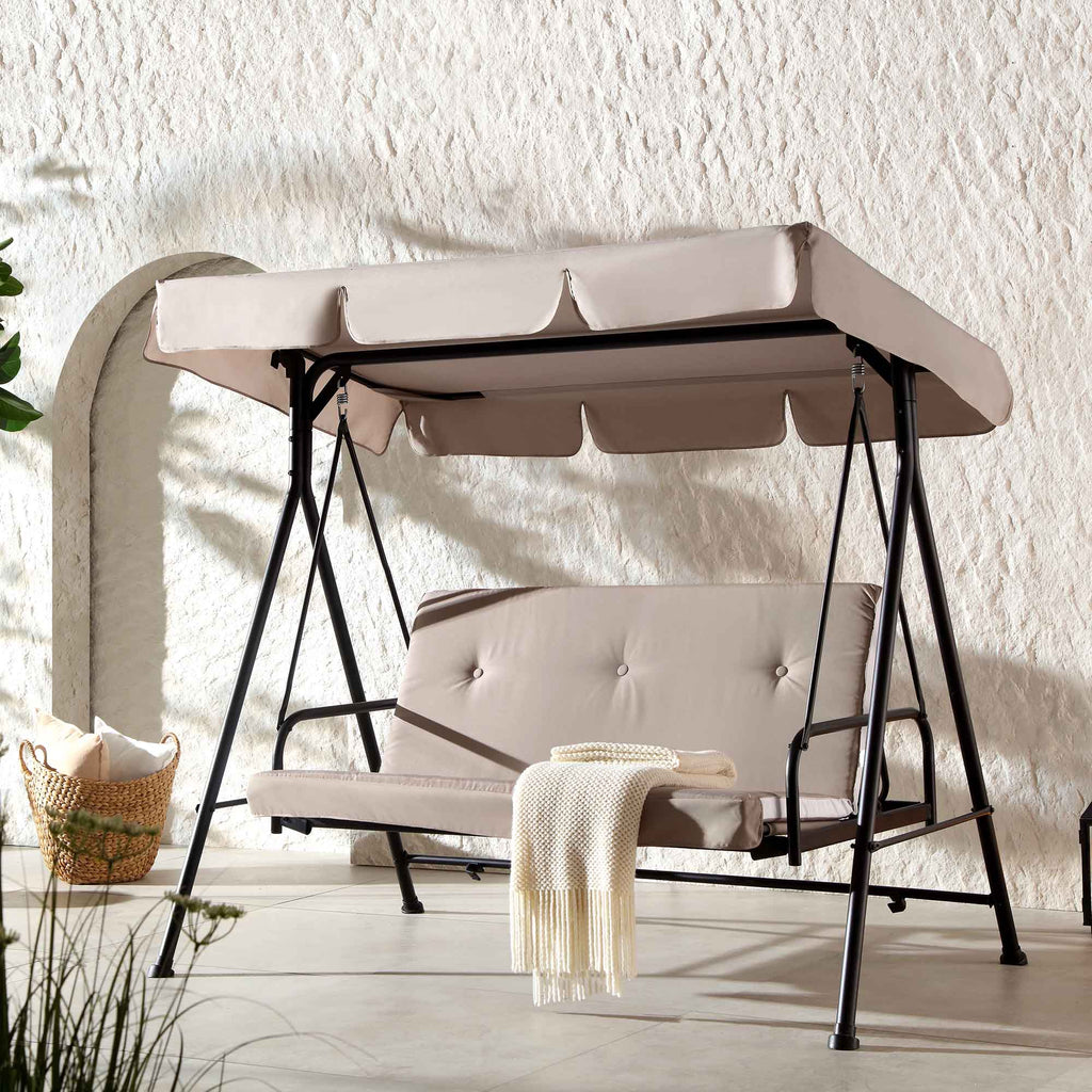 Champneys Outdoor Reclining Swing with Canopy, Taupe Striped