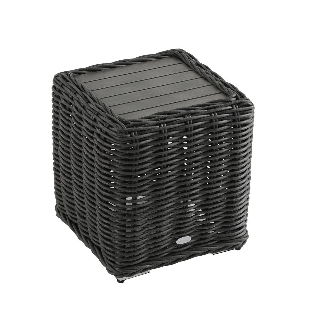 Bellagio Round Wicker Outdoor Side Table, Dark Grey