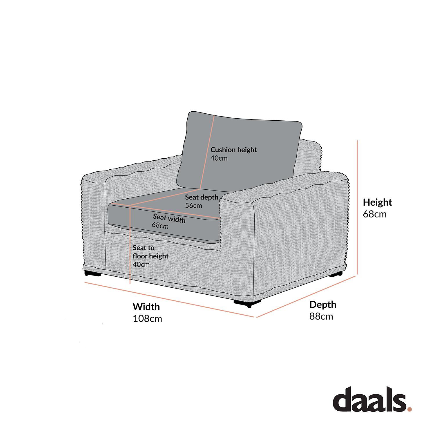 Bellagio Round Wicker Outdoor 1-Seater Sofa, Light Grey