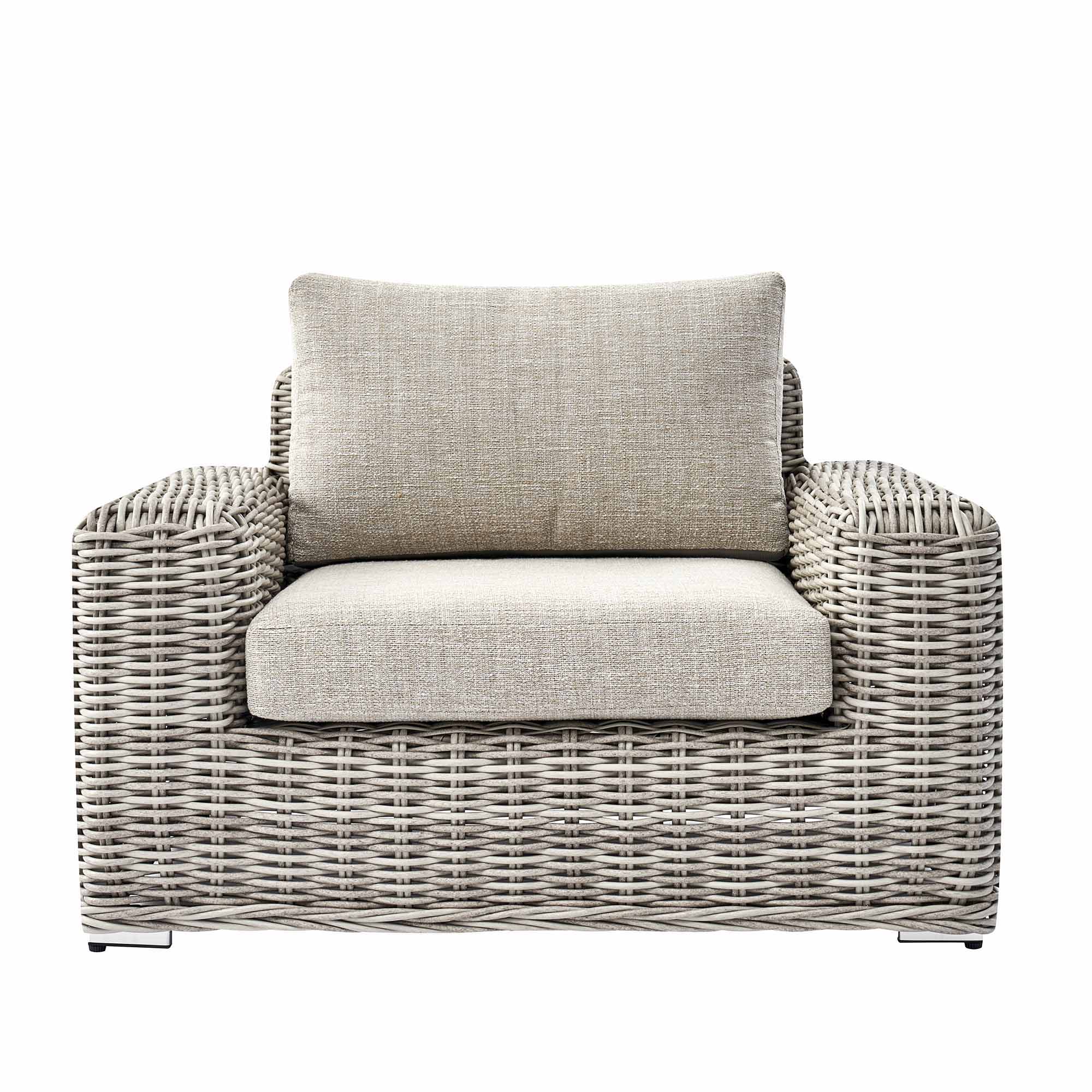 Bellagio Round Wicker Outdoor 1-Seater Sofa, Light Grey
