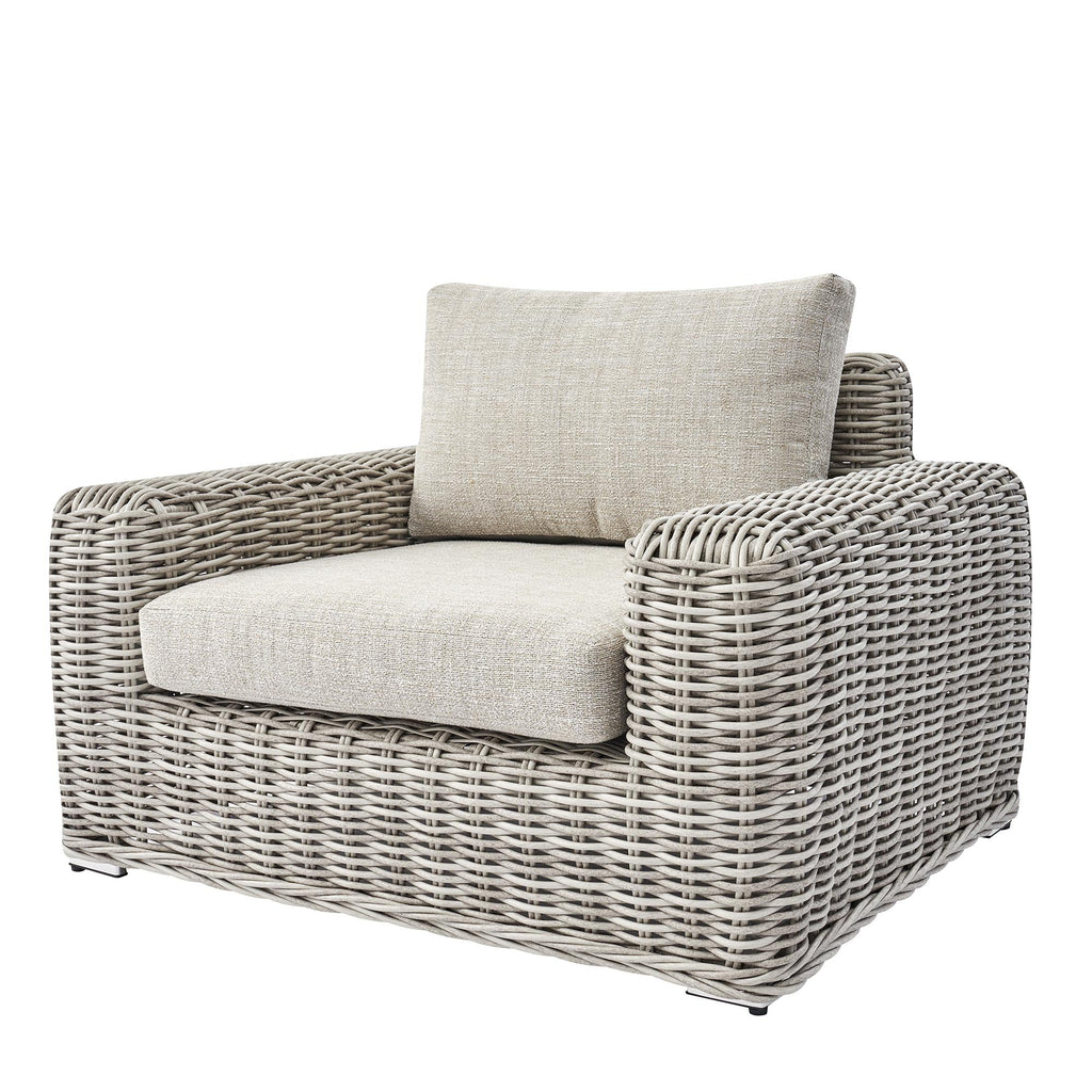 Bellagio Round Wicker Outdoor 1-Seater Sofa, Light Grey