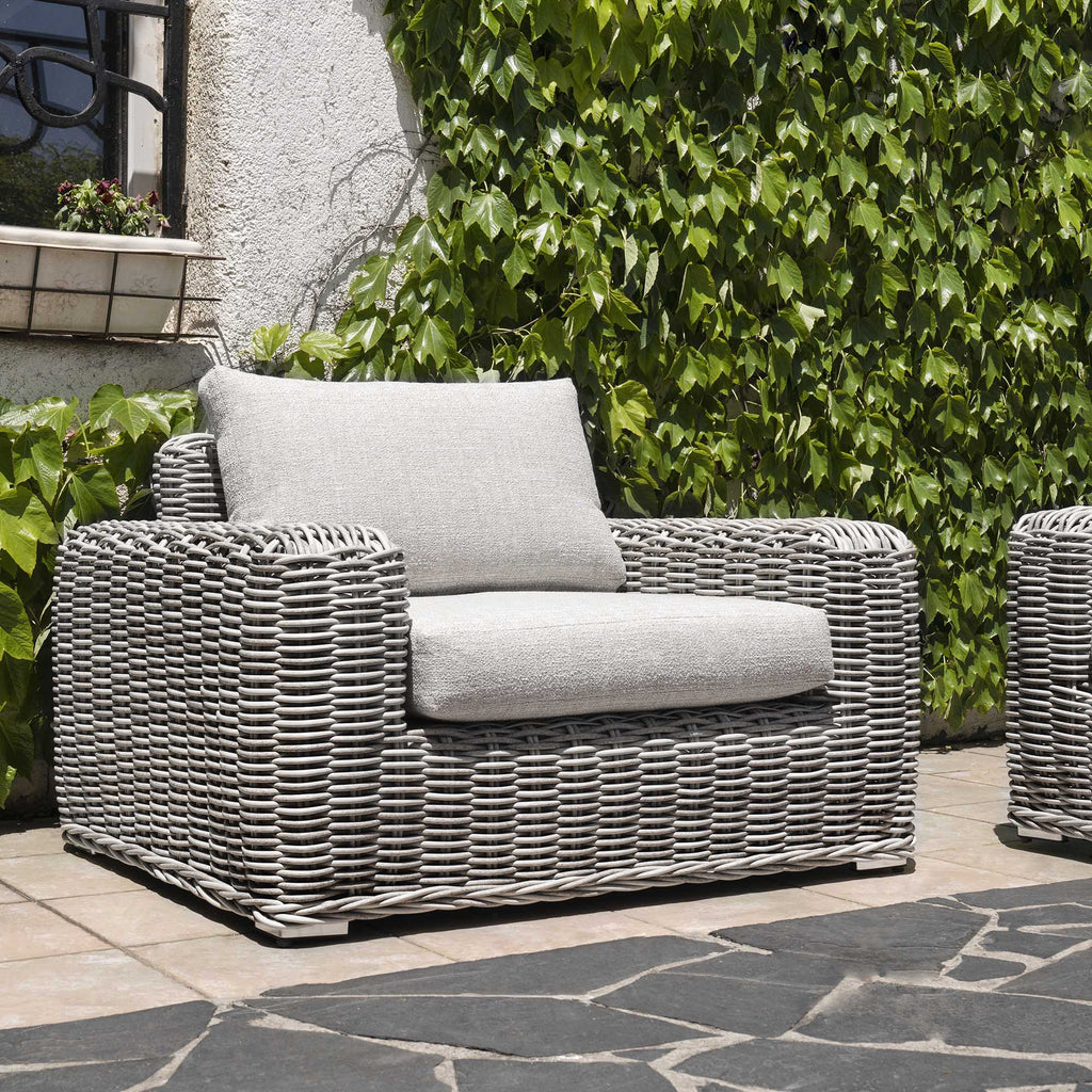 Bellagio Round Wicker Outdoor 1-Seater Sofa, Light Grey