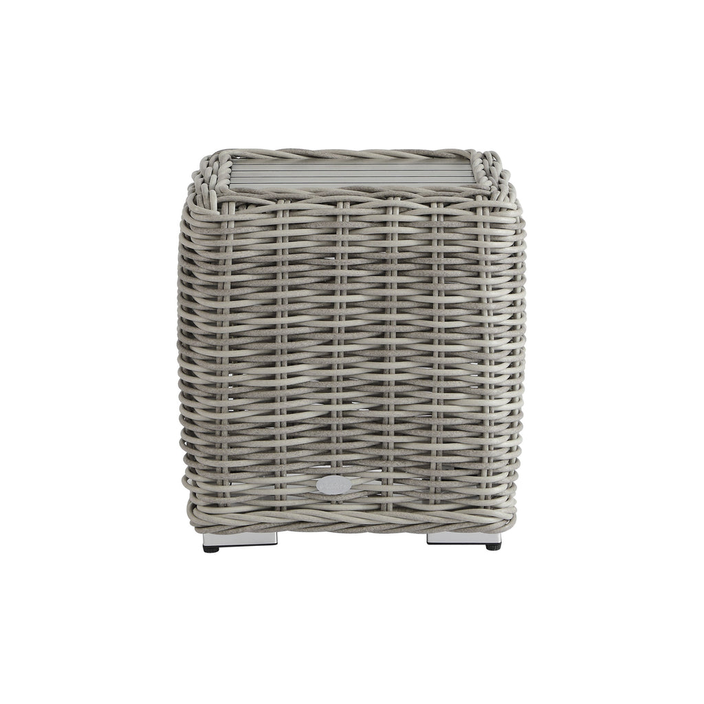 Bellagio Round Wicker Outdoor Side Table, Light Grey