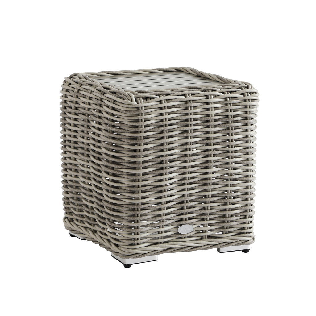 Bellagio Round Wicker Outdoor Side Table, Light Grey