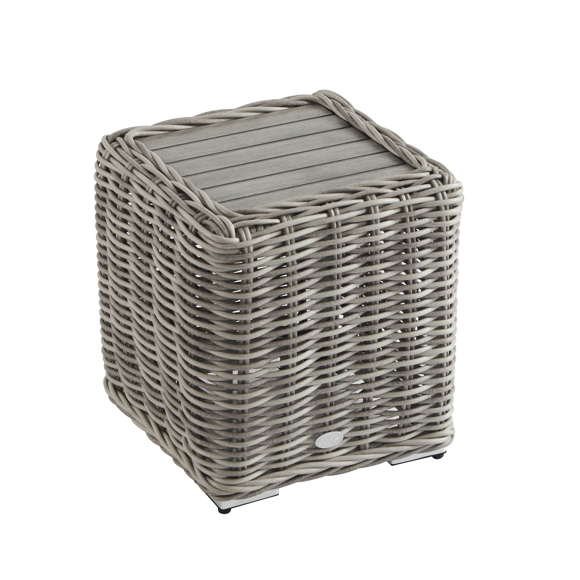 Bellagio Round Wicker Outdoor Side Table, Light Grey