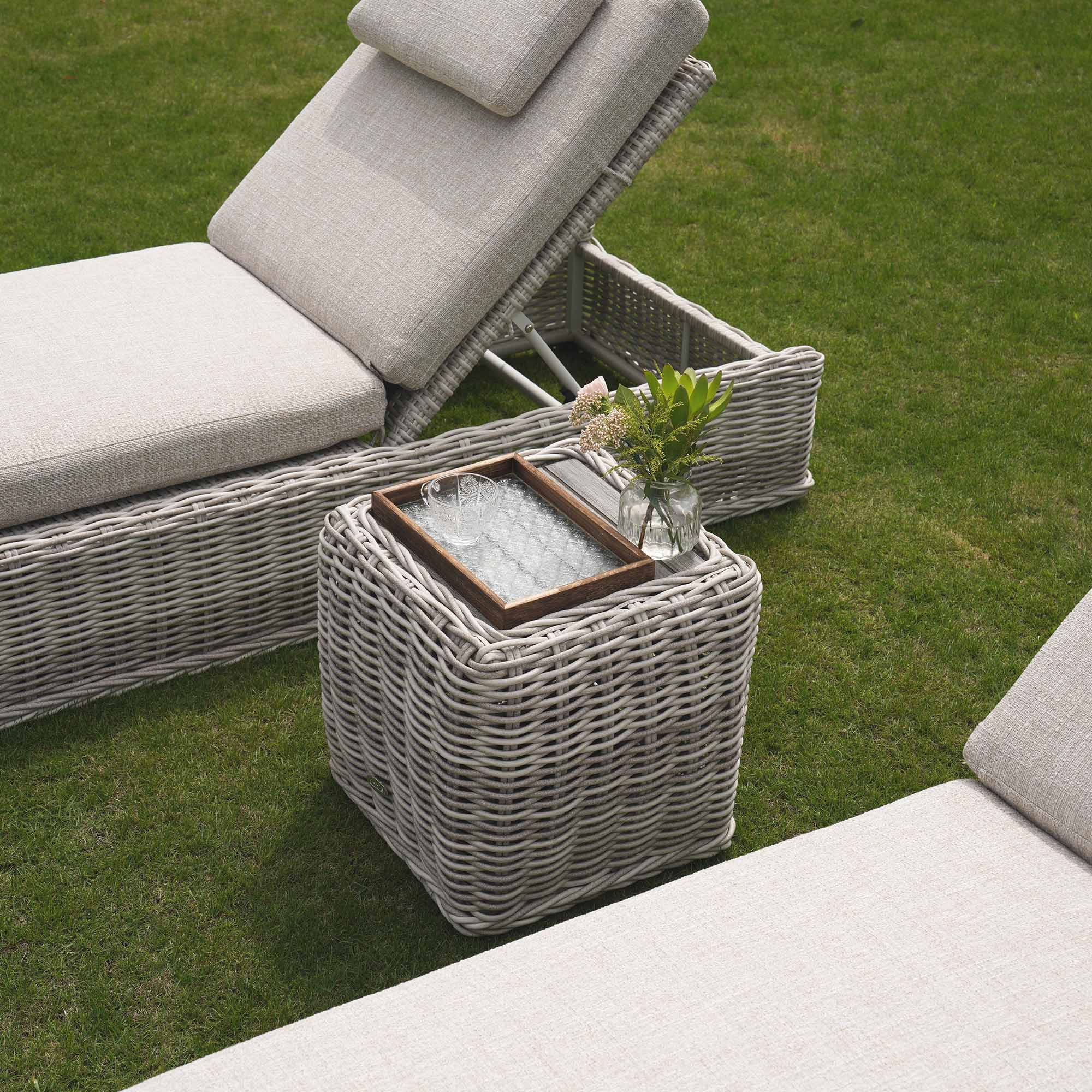 Bellagio Round Wicker Outdoor Side Table, Light Grey