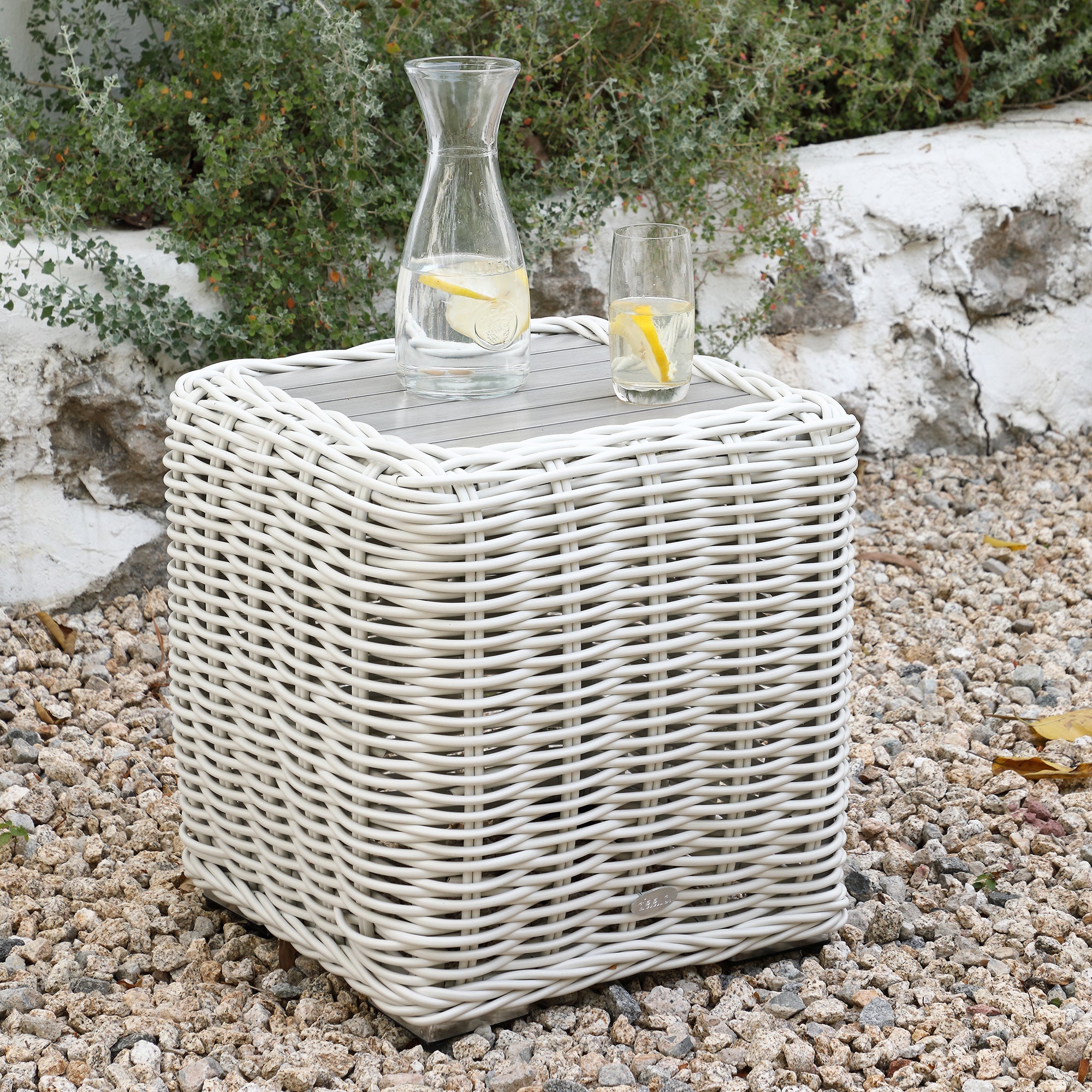 Bellagio Round Wicker Outdoor Side Table, White