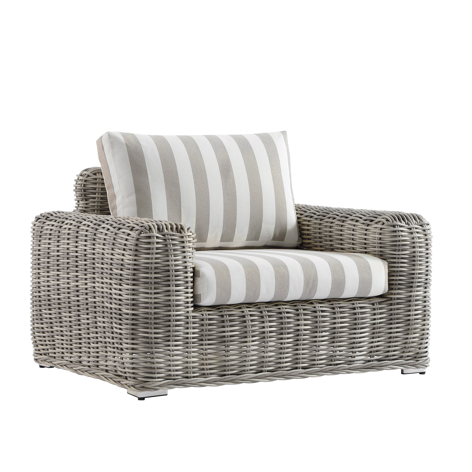 Bellagio Round Wicker Outdoor 1-Seater Sofa, Light Grey with Taupe Stripes
