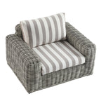 Bellagio Round Wicker Outdoor 1-Seater Sofa, Light Grey with Taupe Stripes
