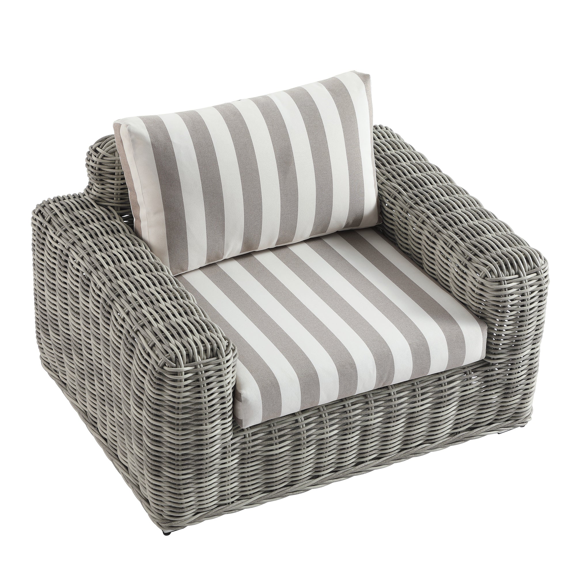 Bellagio Round Wicker Outdoor 1-Seater Sofa, Light Grey with Taupe Stripes
