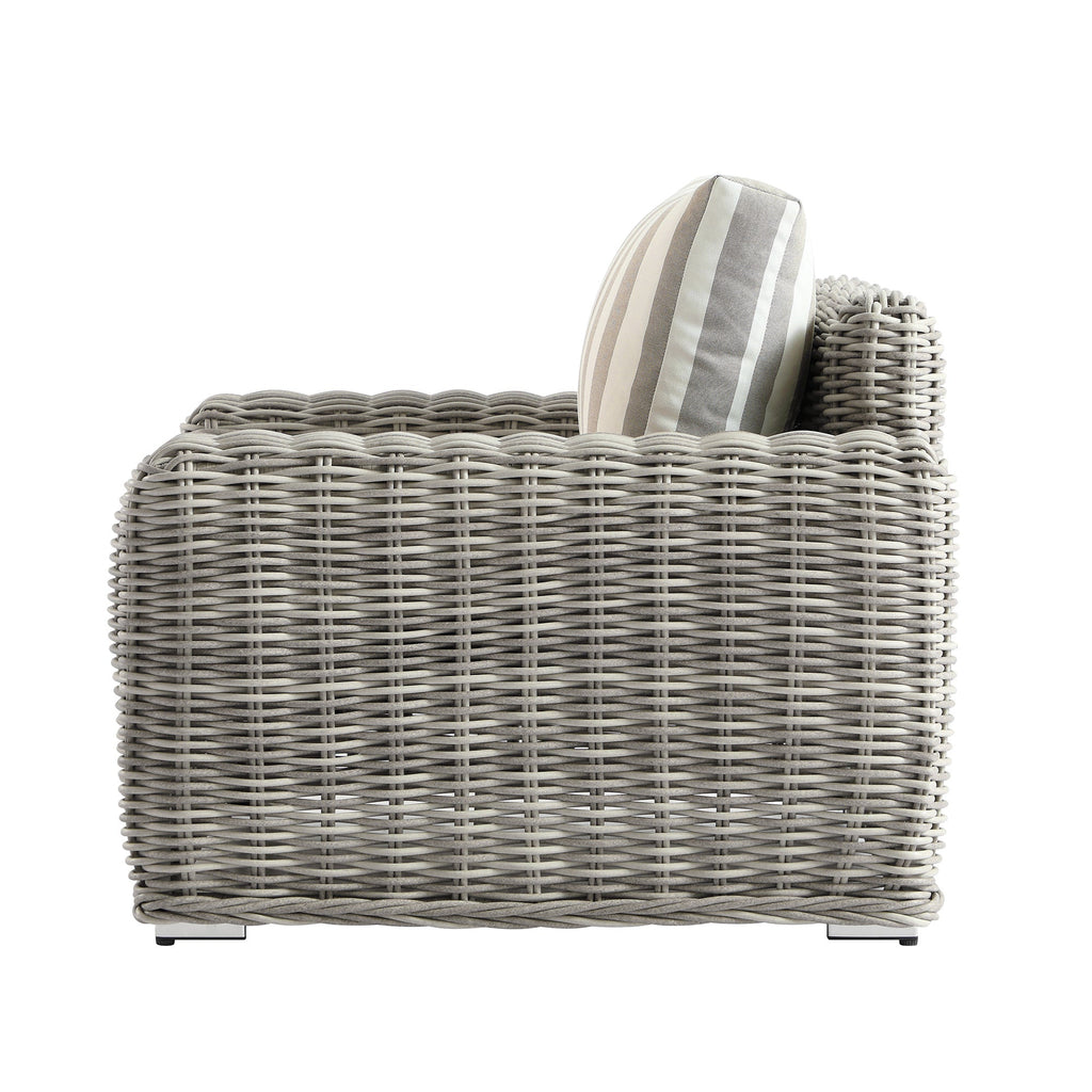 Bellagio Round Wicker Outdoor 1-Seater Sofa, Light Grey with Taupe Stripes