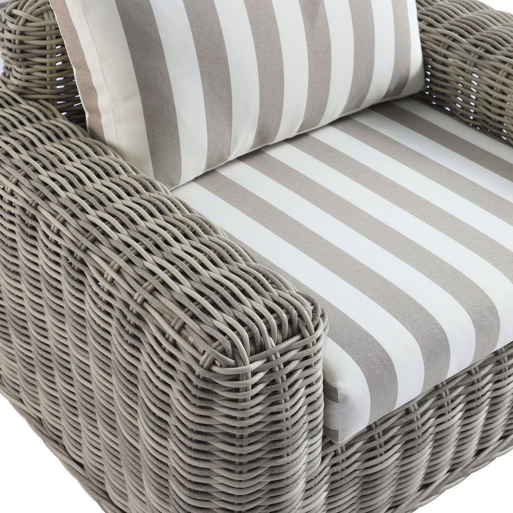 Bellagio Round Wicker Outdoor 1-Seater Sofa, Light Grey with Taupe Stripes