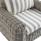 Bellagio Round Wicker Outdoor 1-Seater Sofa, Light Grey with Taupe Stripes
