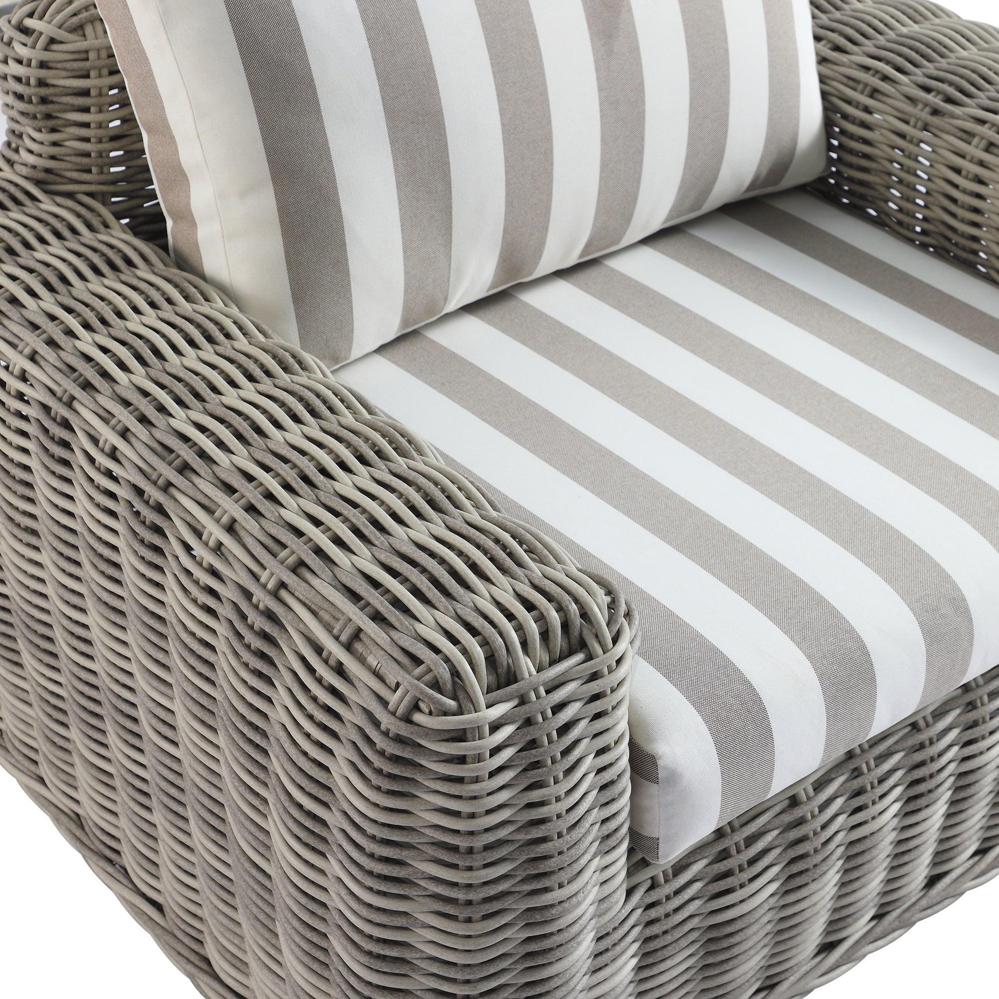 Bellagio Round Wicker Outdoor 1-Seater Sofa, Light Grey with Taupe Stripes