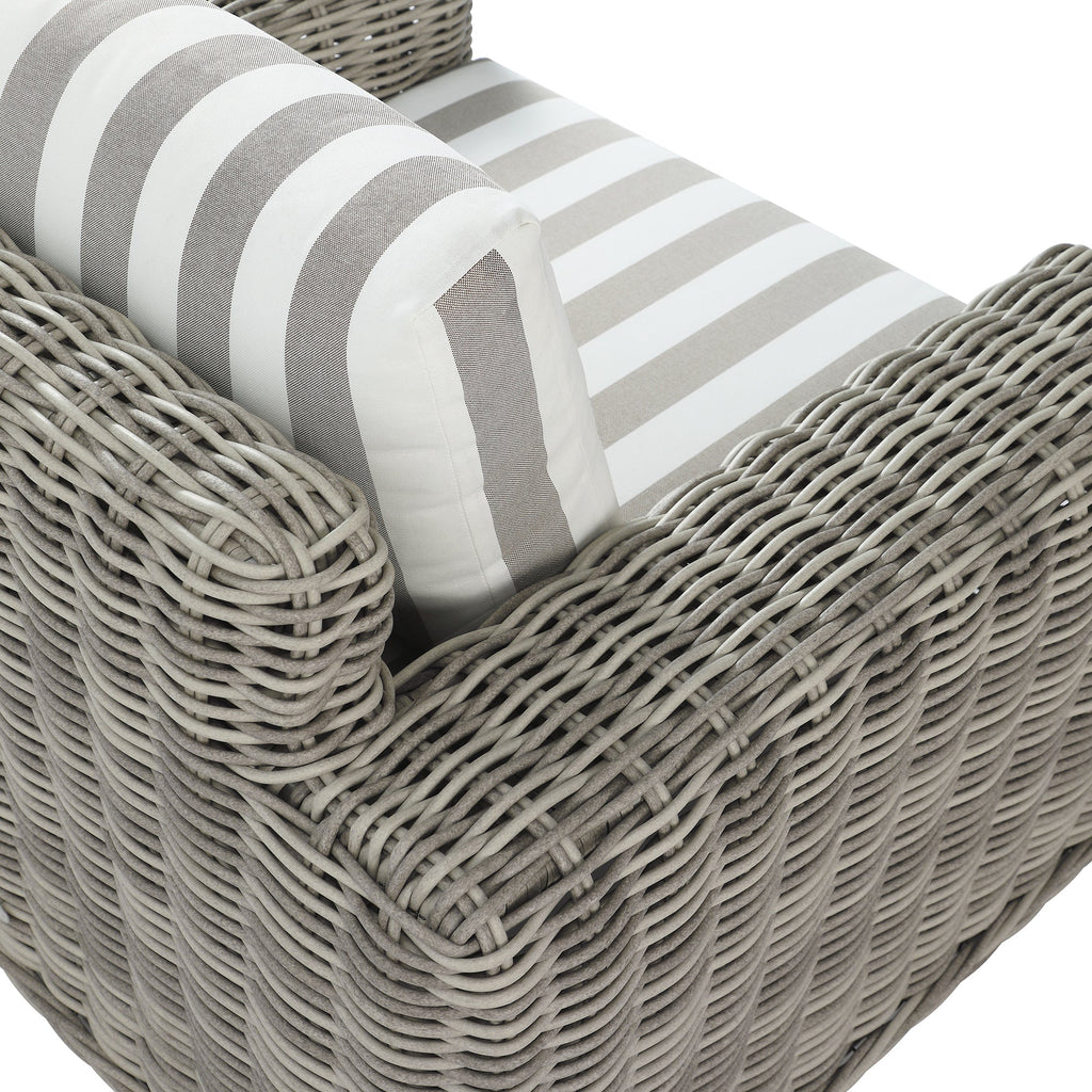 Bellagio Round Wicker Outdoor 1-Seater Sofa, Light Grey with Taupe Stripes