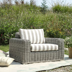 Bellagio Round Wicker Outdoor 1-Seater Sofa, Light Grey with Taupe Stripes