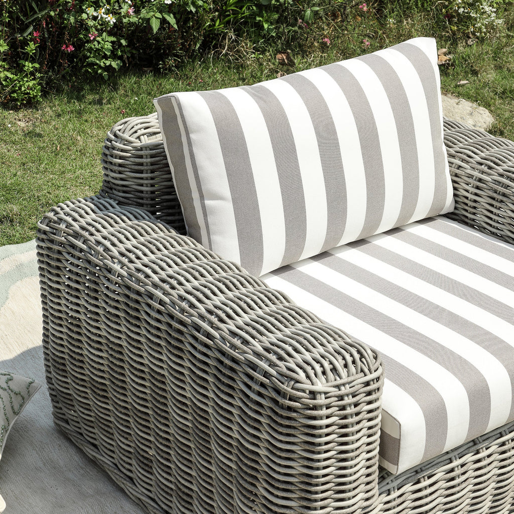 Bellagio Round Wicker Outdoor 1-Seater Sofa, Light Grey with Taupe Stripes