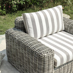 Bellagio Round Wicker Outdoor 1-Seater Sofa, Light Grey with Taupe Stripes