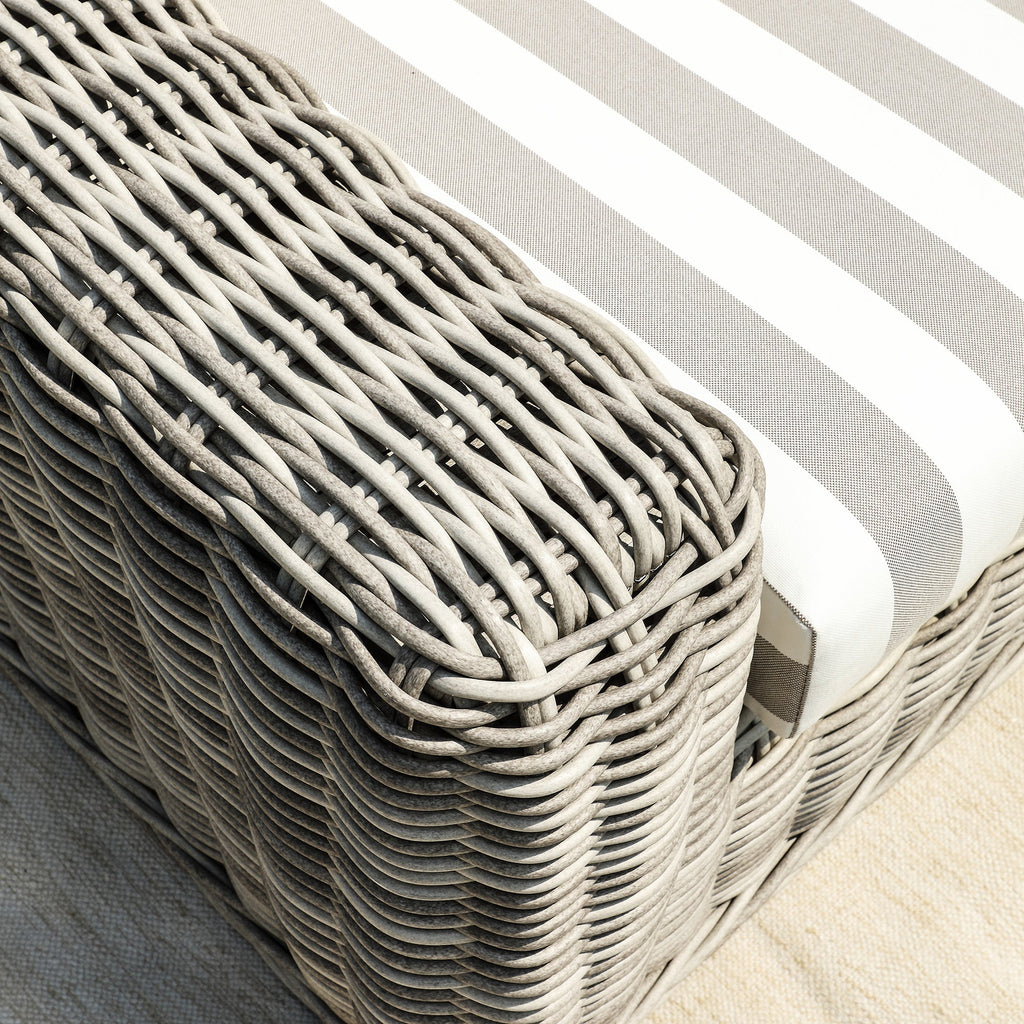 Bellagio Round Wicker Outdoor 1-Seater Sofa, Light Grey with Taupe Stripes