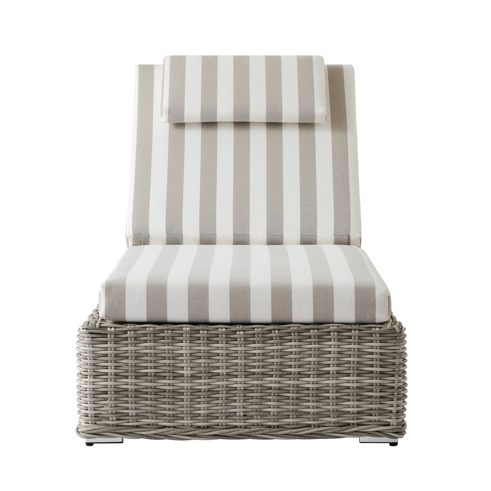 Bellagio Round Wicker Sun Lounger with Headrest, Light Grey with Taupe Stripes