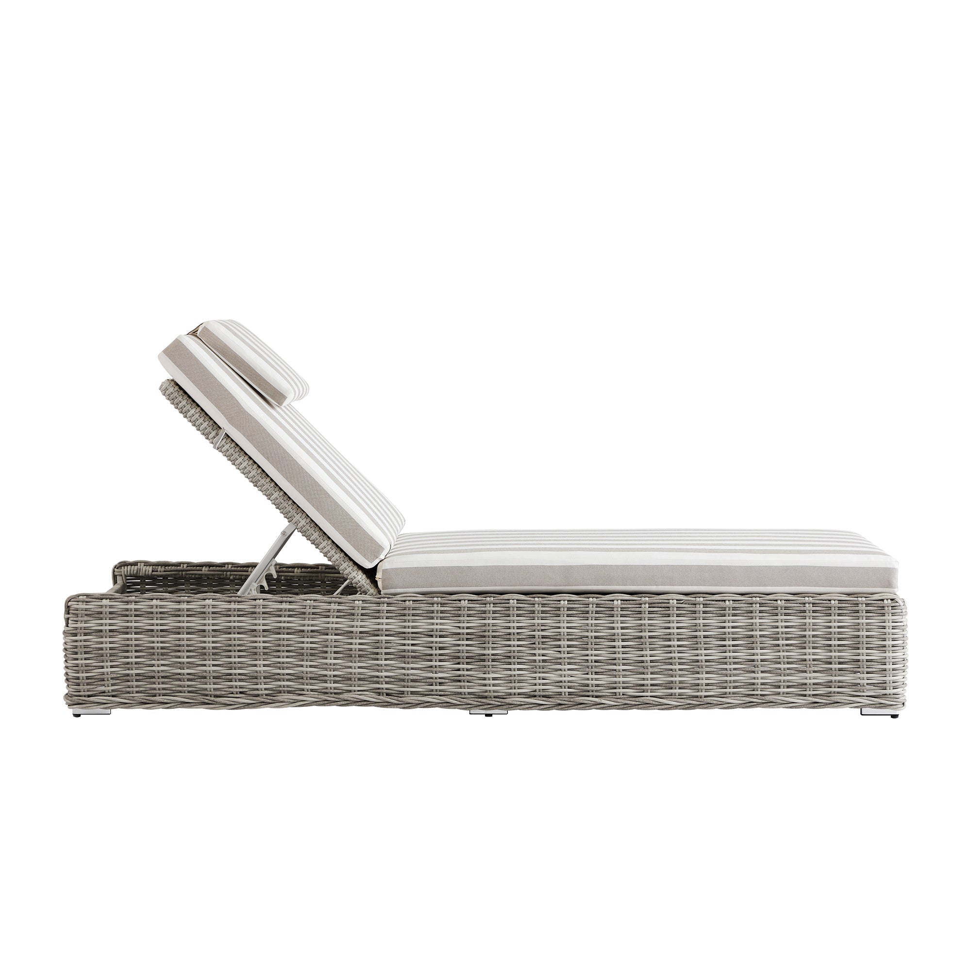 Bellagio Round Wicker Sun Lounger with Headrest, Light Grey with Taupe Stripes