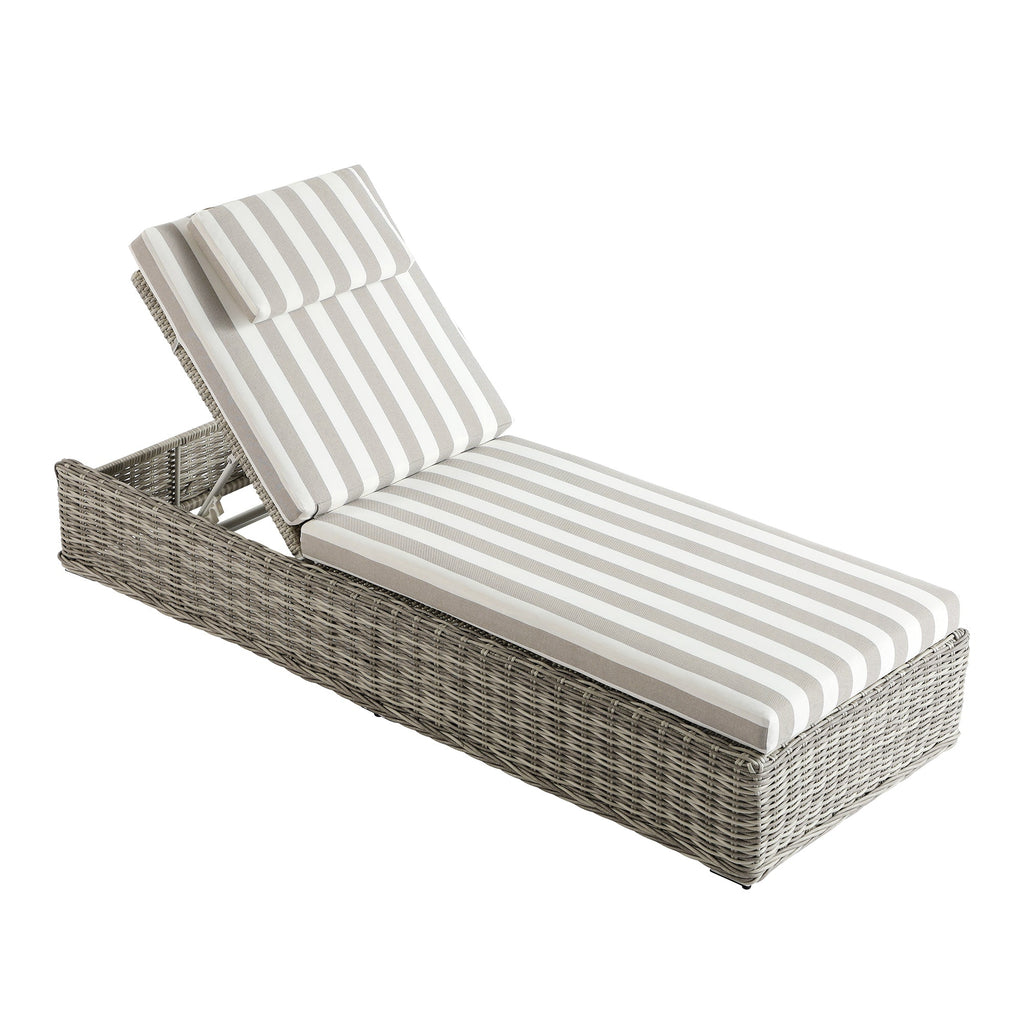 Bellagio Round Wicker Sun Lounger with Headrest, Light Grey with Taupe Stripes
