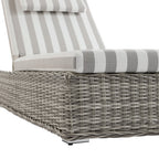 Bellagio Round Wicker Sun Lounger with Headrest, Light Grey with Taupe Stripes